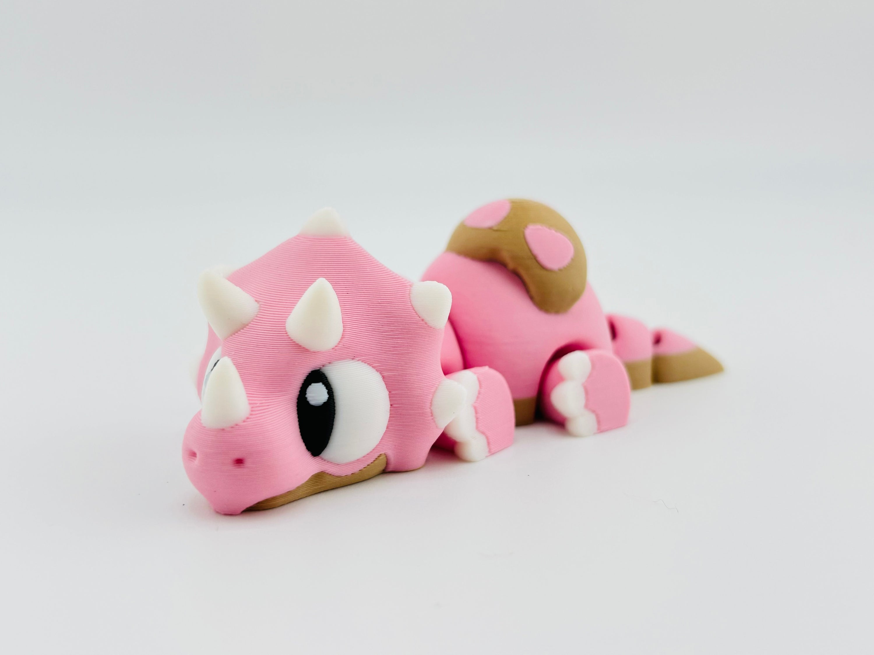 Baby Triceratops Keychain Pink Tan Fidget