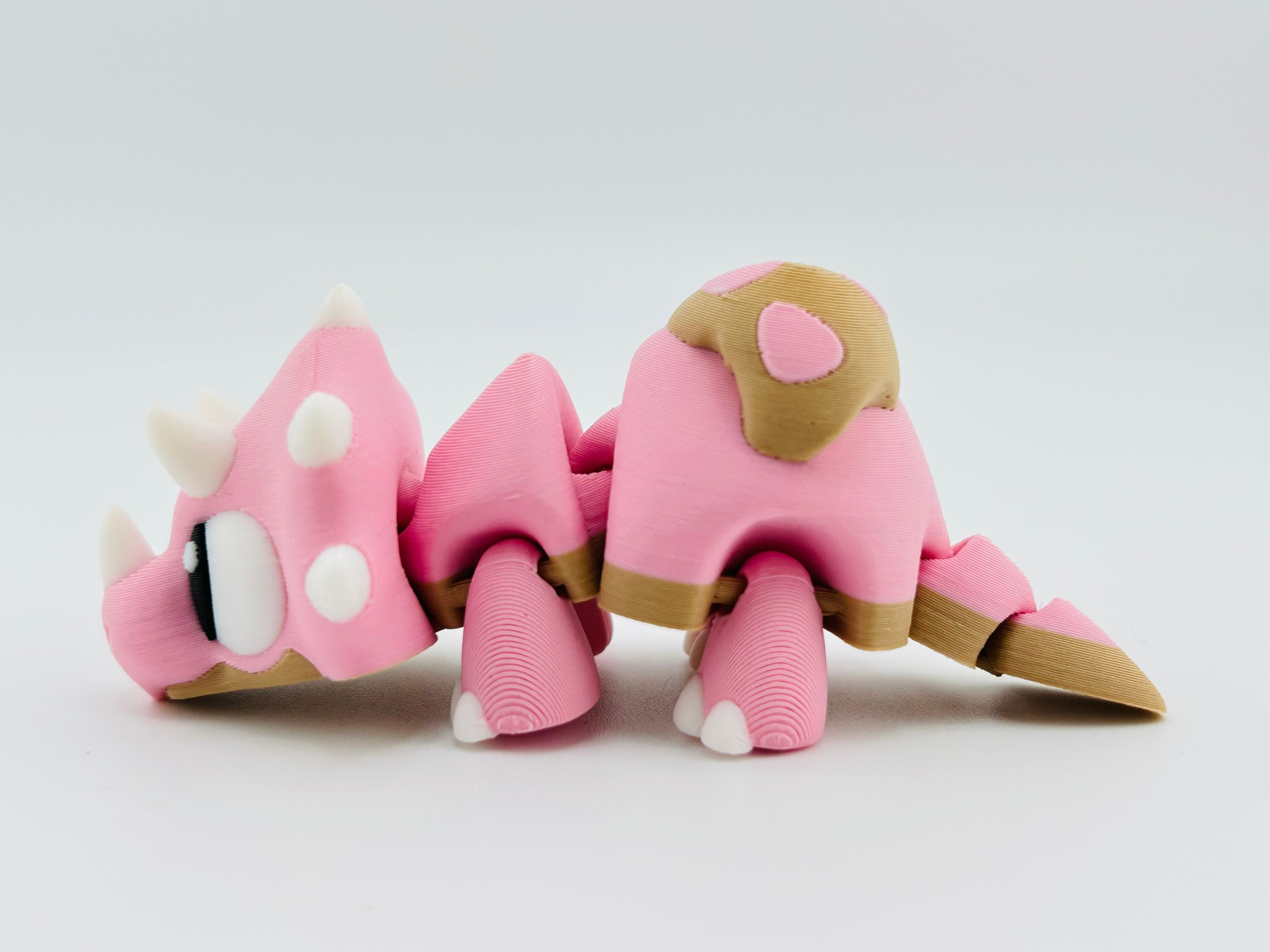 Baby Triceratops Keychain Pink Tan Fidget
