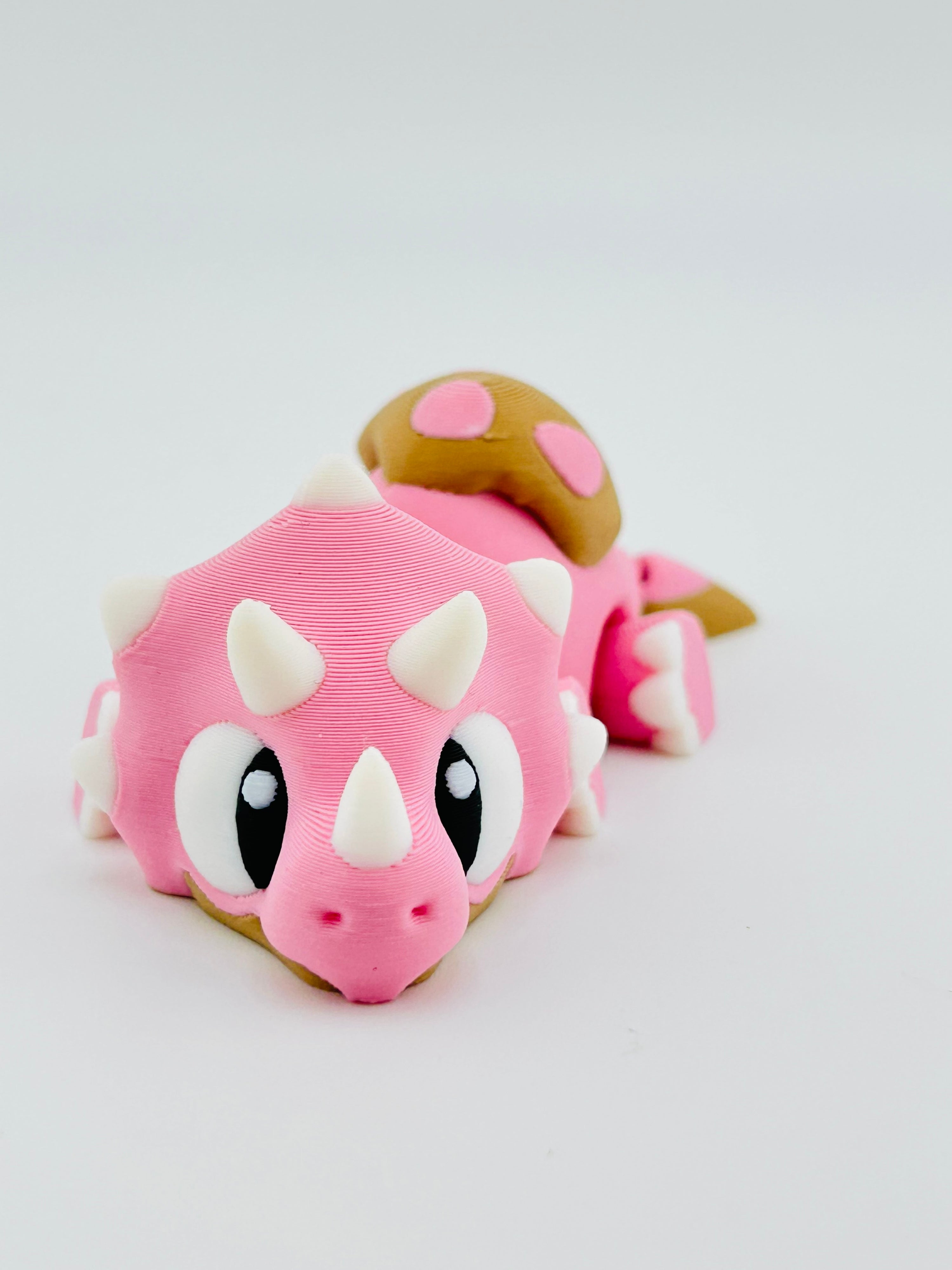 Baby Triceratops Keychain Pink Tan Fidget
