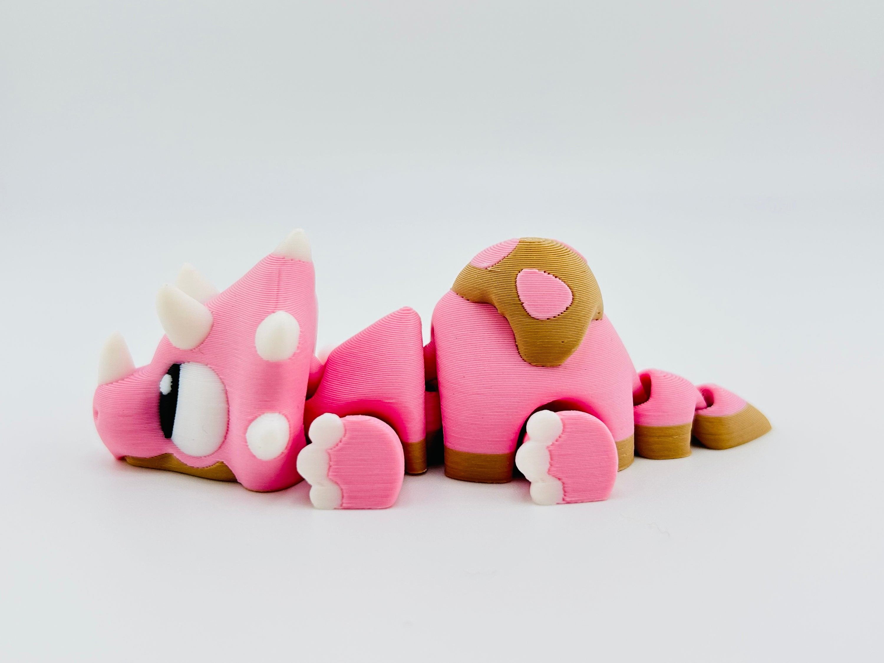 Baby Triceratops Keychain Pink Tan Fidget