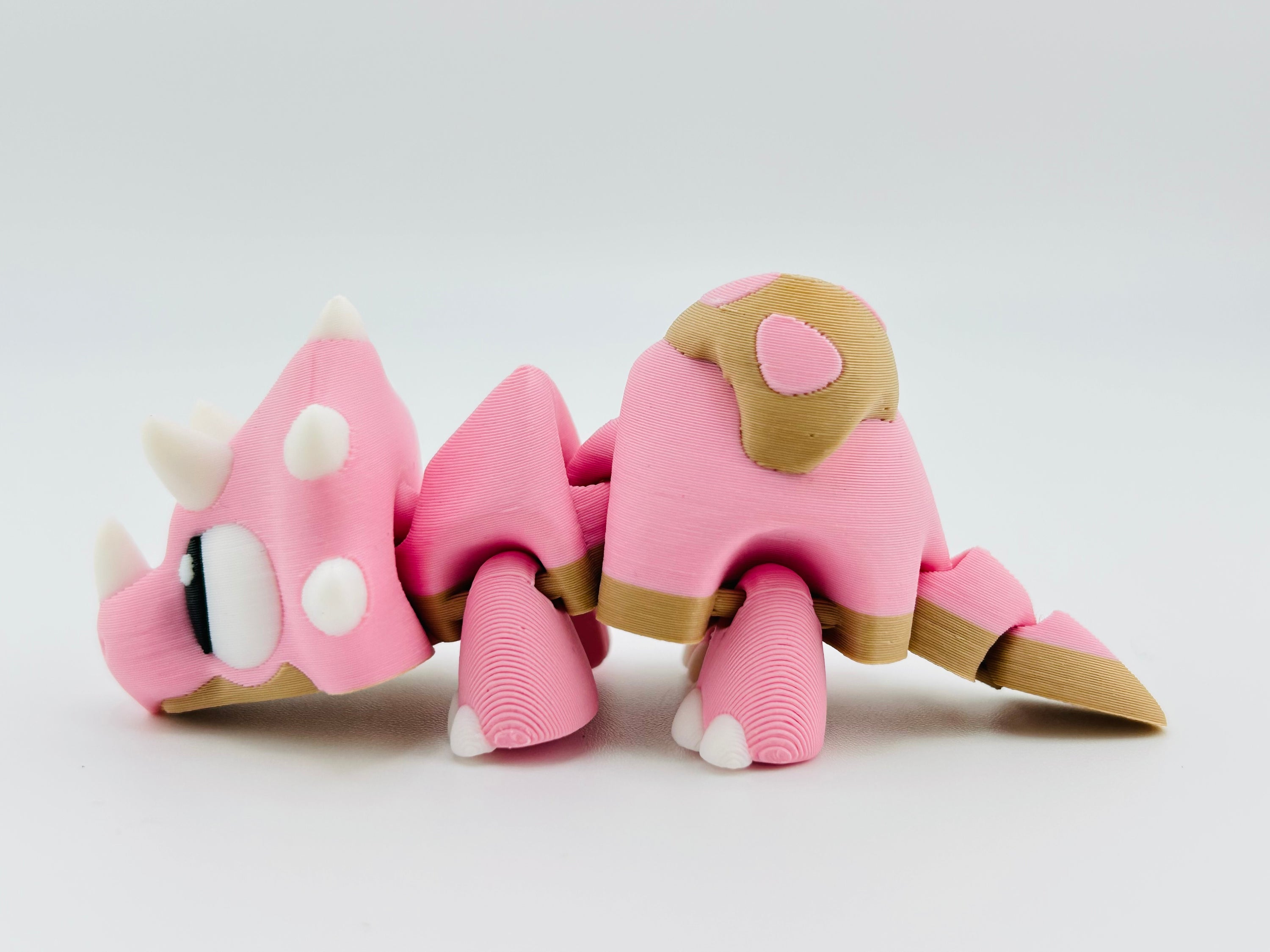 Baby Triceratops Keychain Pink Tan Fidget